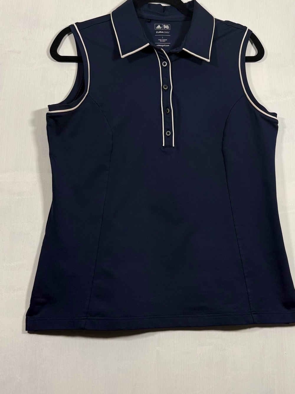 adidas Navy Sleeveless Polo Tank with White Piping